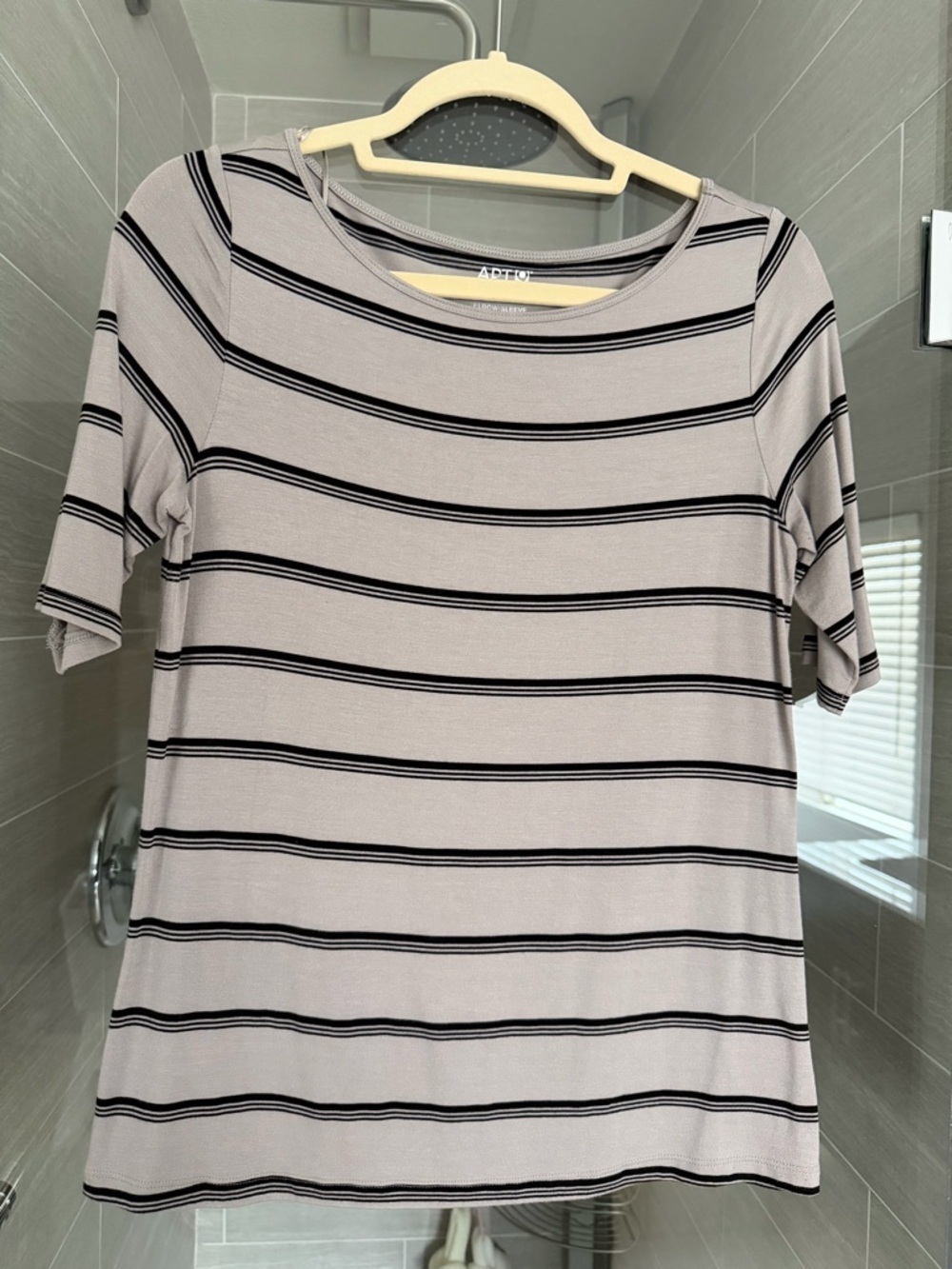 Apt. 9  Soft Striped Crewneck Tee in Light Grey/Black